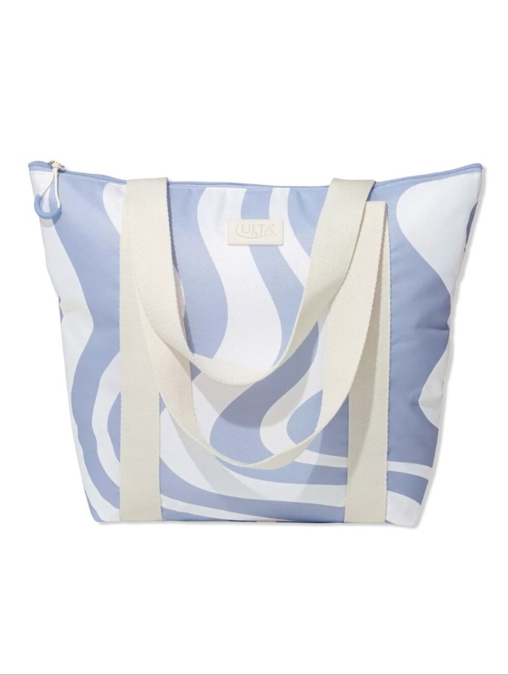 Periwinkle and White Swirl Canvas Tote with Cream Straps